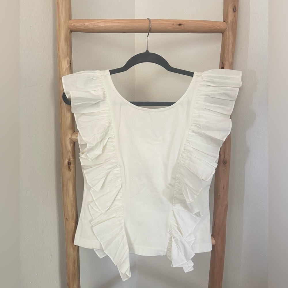 MAEVE ANTHROPOLOGIE WHITE RUFFLE TOP